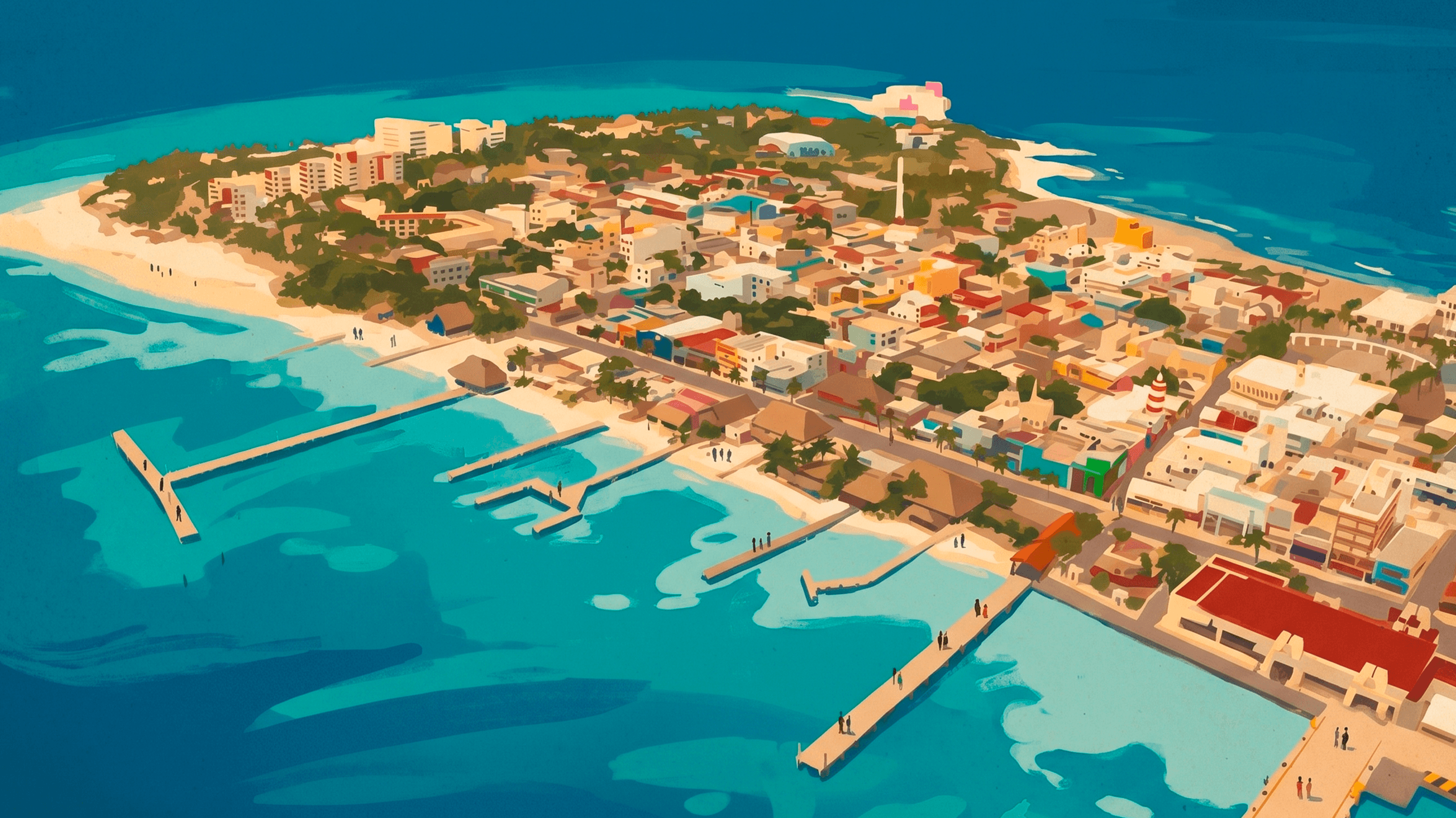 Isla Mujeres, mar turquesa e barcos